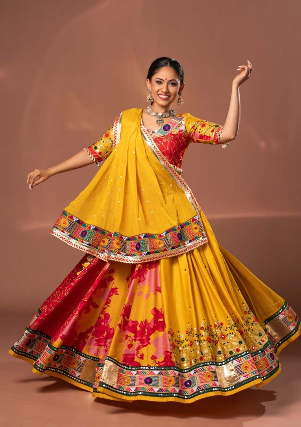Yellow Red Navratri Chaniya